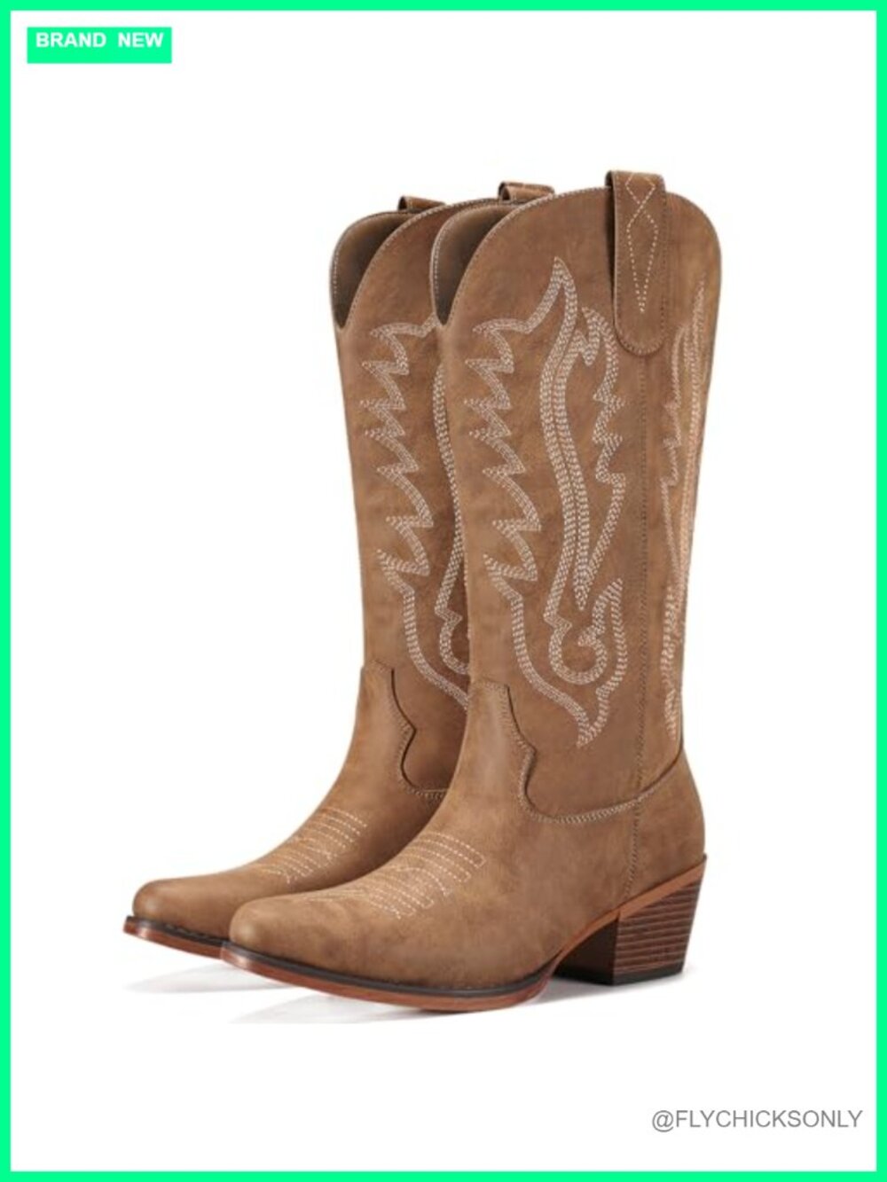 Women's Western Cowgirl Boots Mid Calf Snip Toe Chunky Heel PU Zip Up